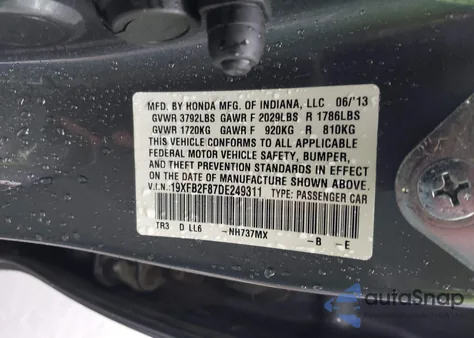 2013 Honda Civic Ex from USA, damaged, VIN 19XFB2F87DE249311